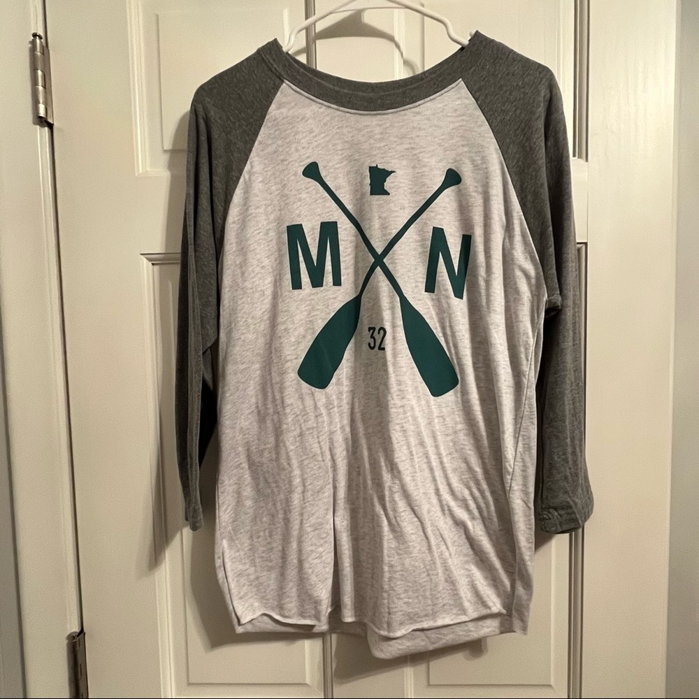 Sota Clothing Minnesota 3/4 Sleeve Gray & White Baseball T-Shirt Size Medium